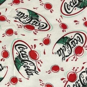 Vintage 90’s Coca Cola Flannel Fabric Classic Logo Print 1 Yard